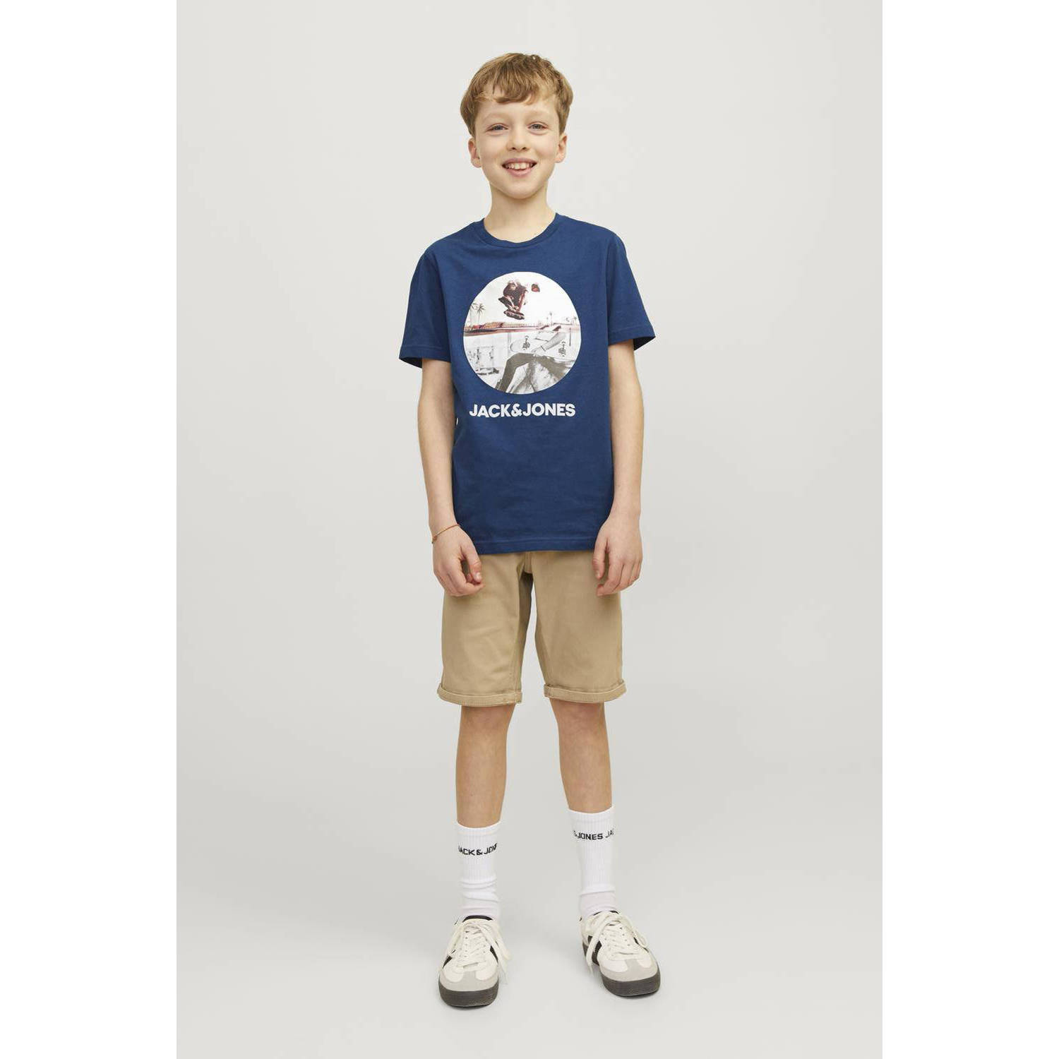 JACK & JONES JUNIOR T-shirt JJNAVIN met printopdruk donkerblauw