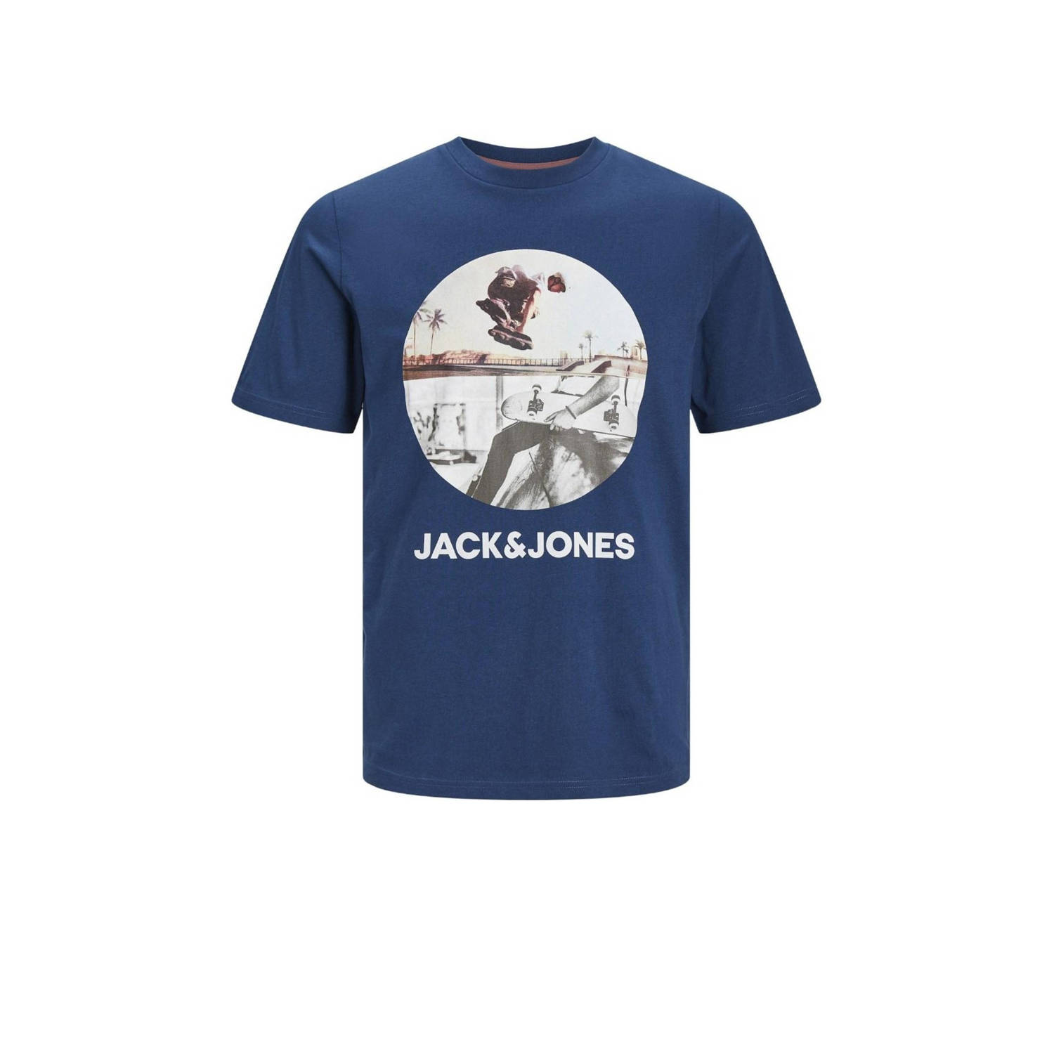 Jack & jones JUNIOR T-shirt JJNAVIN met printopdruk donkerblauw Jongens Katoen Ronde hals 140