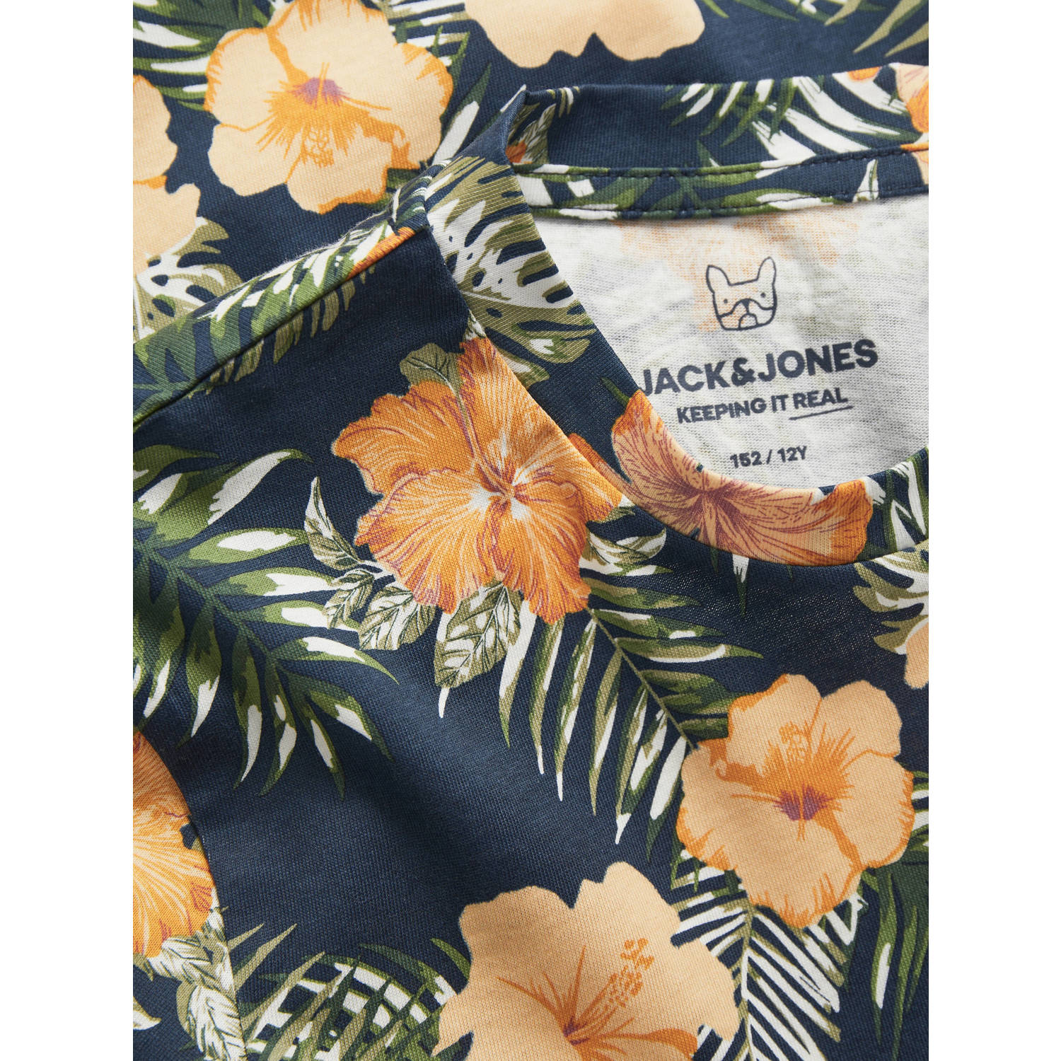 JACK & JONES JUNIOR T-shirt JJCHILL met all over print donkerblauw geel