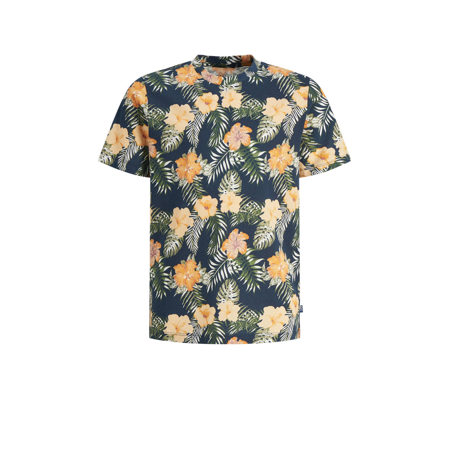 Jack & jones JUNIOR T-shirt JJCHILL met all over print donkerblauw geel Jongens Katoen Ronde hals 116