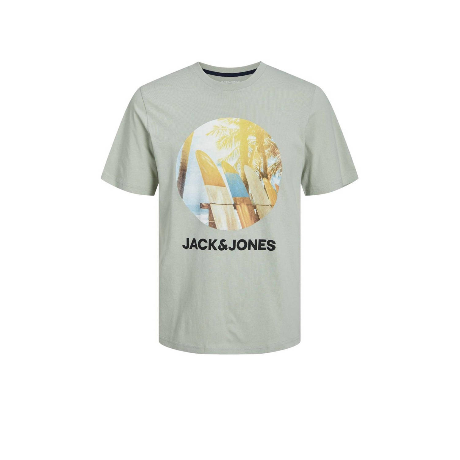 Jack & jones JUNIOR T-shirt JJNAVIN met printopdruk saliegroen Jongens Katoen Ronde hals 128