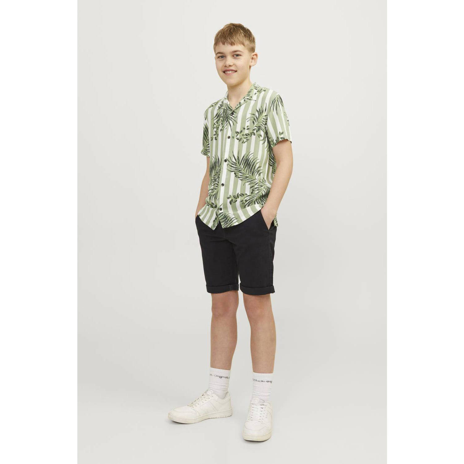 JACK & JONES JUNIOR overhemd JJJEFF RESORT met all over print lichtgroen wit