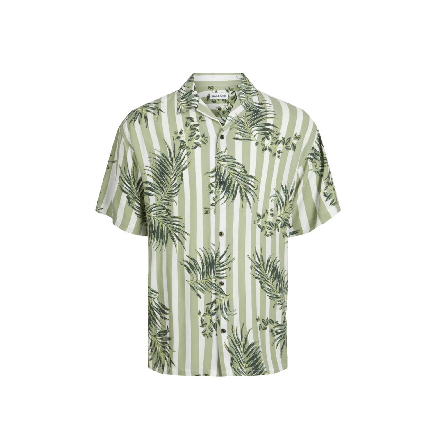 Jack & jones JUNIOR overhemd JJJEFF RESORT met all over print lichtgroen wit Jongens Viscose Klassieke kraag 128