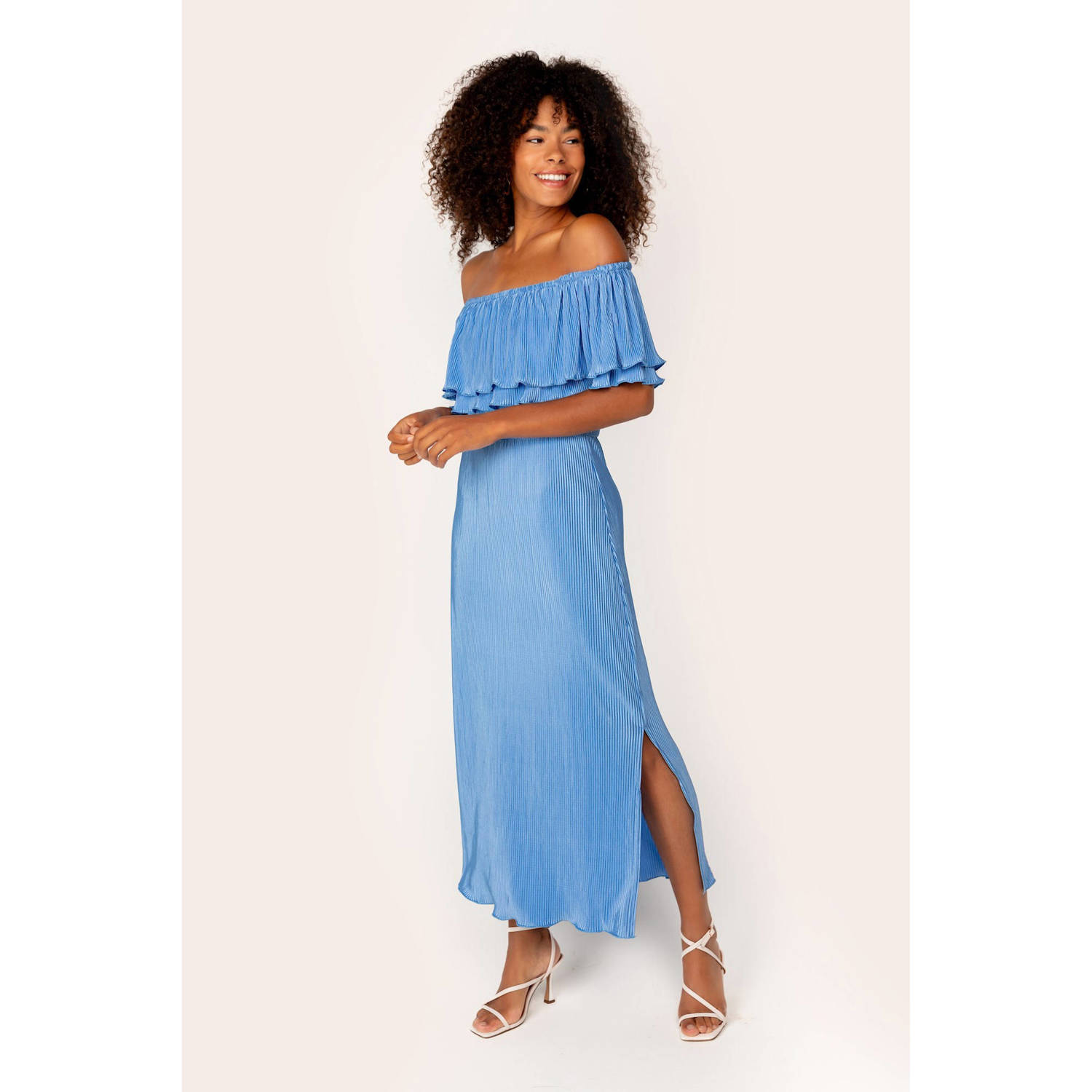 Freebird off shoulder maxi jurk blauw