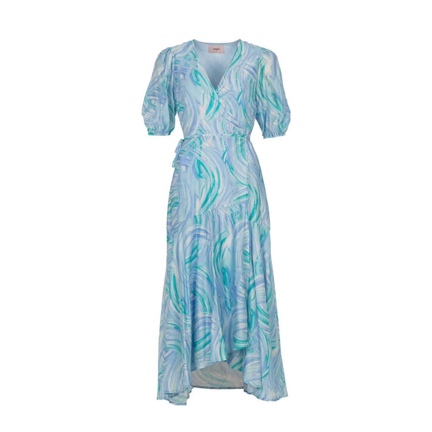 Freebird maxi wikkeljurk met all over print blauw groen