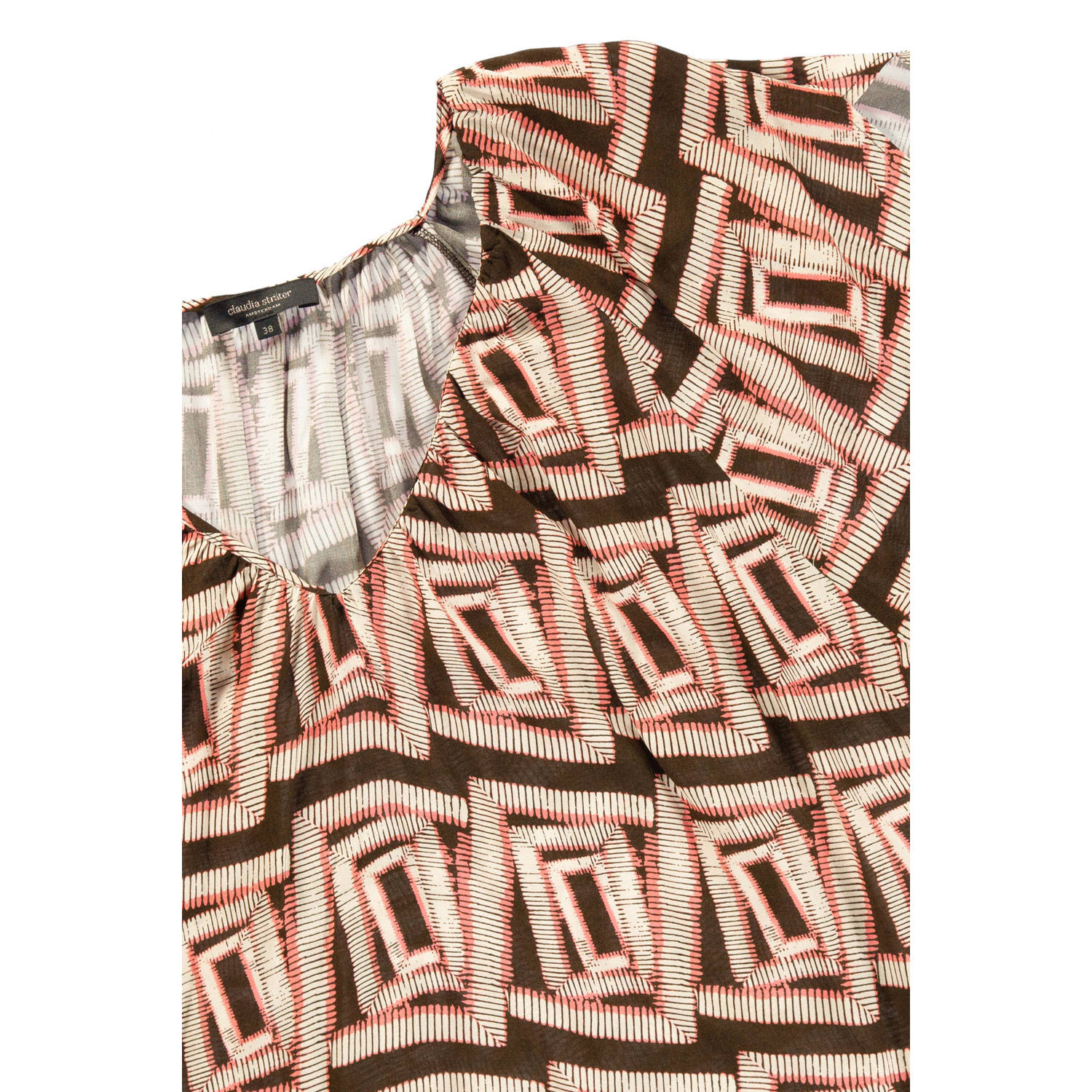 Claudia Sträter top met all over print bruin ecru