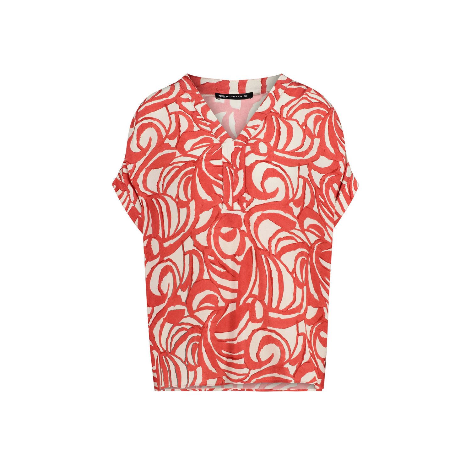 Expresso top met all over print rood ecru