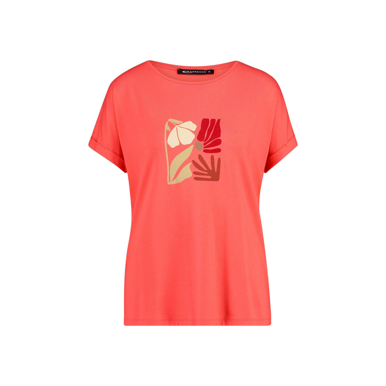 Expresso T-shirt met printopdruk koraalrood