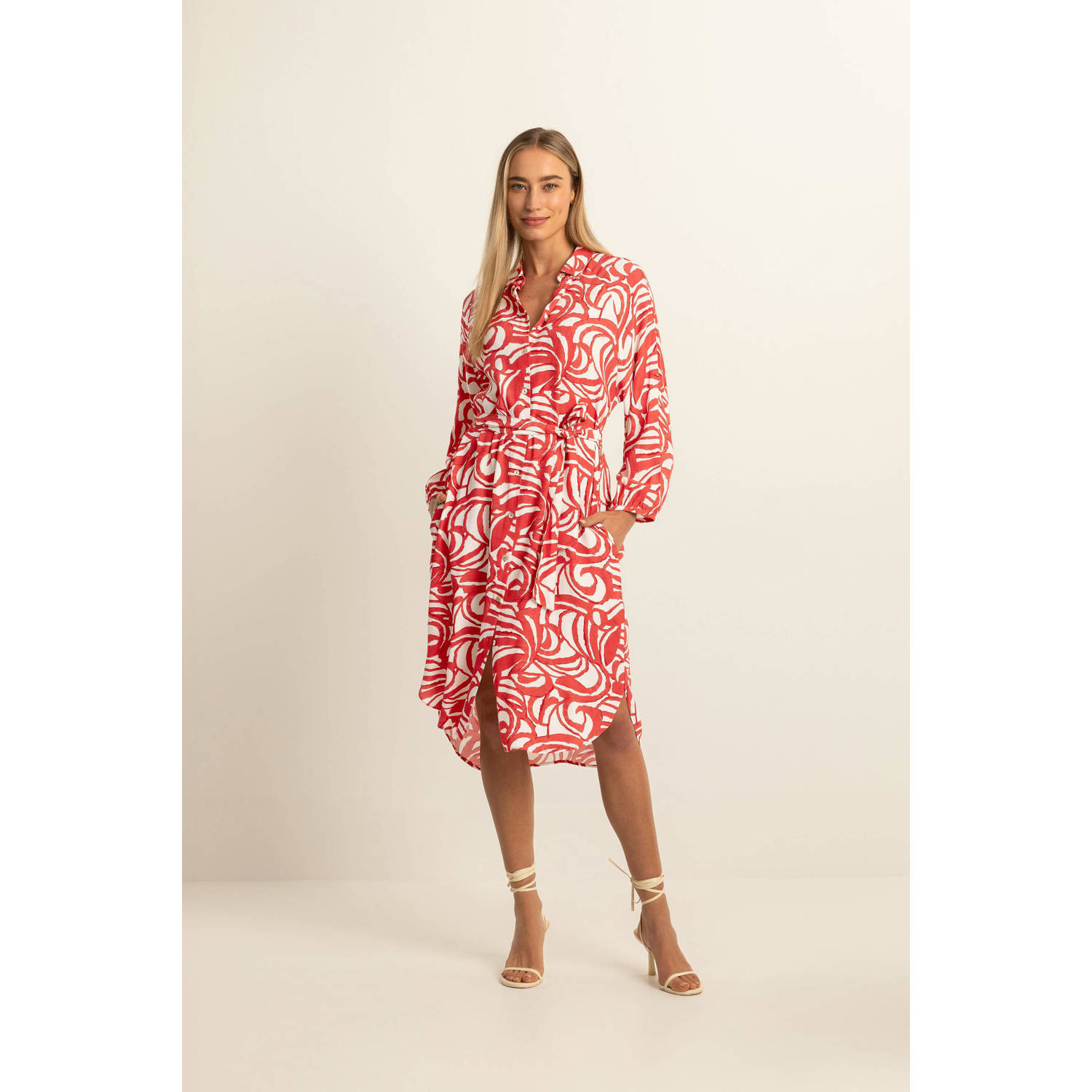 Expresso blousejurk met all over print rood wit