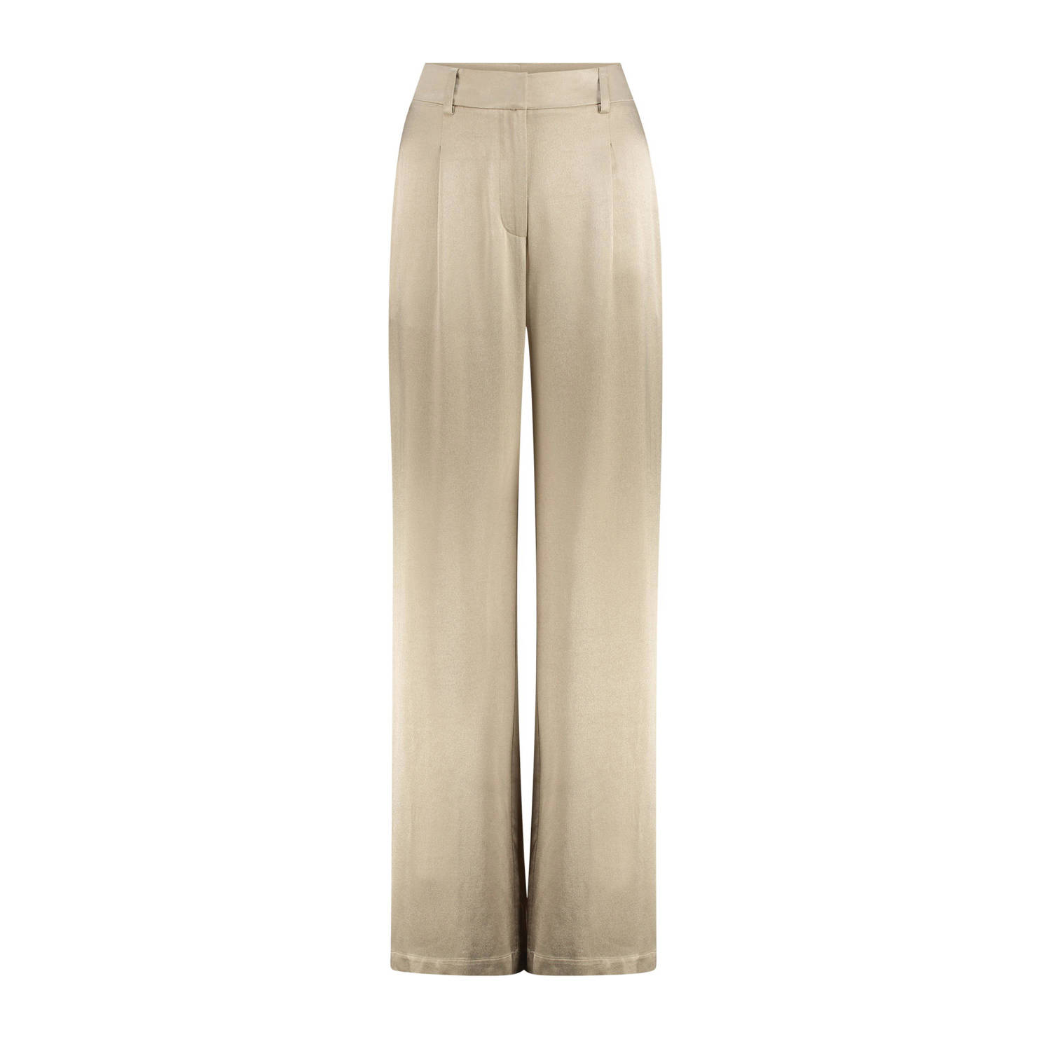 Expresso satijnen wide leg pantalon beige