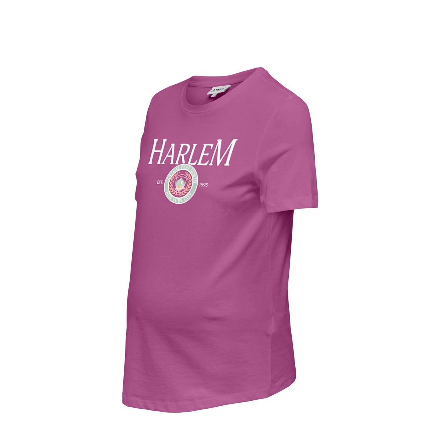 ONLY MATERNITY zwangerschapsshirt OLMGOLDIE met printopdruk donkerroze T-shirt Dames Katoen Ronde hals XXL