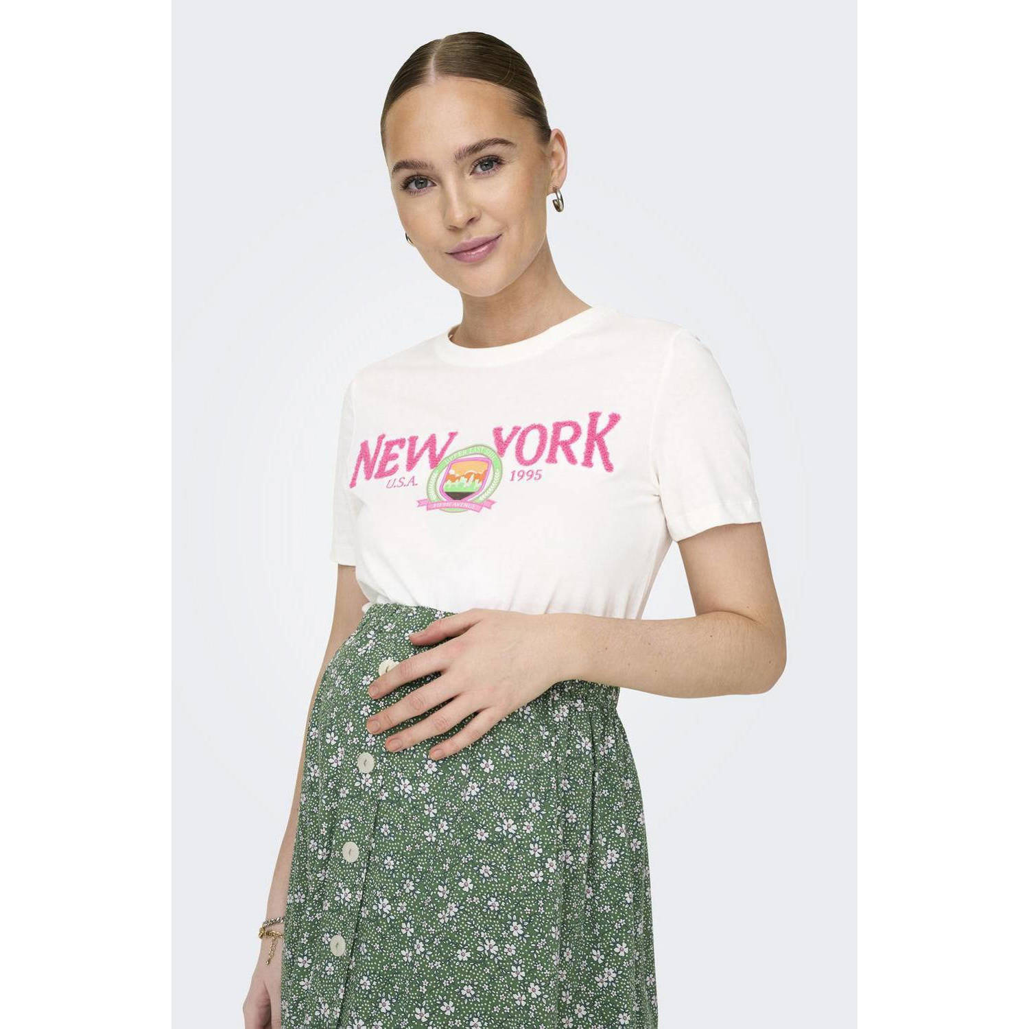 ONLY MATERNITY zwangerschapsshirt OLMGOLDIE met printopdruk wit T-shirt Dames Katoen Ronde hals XXL