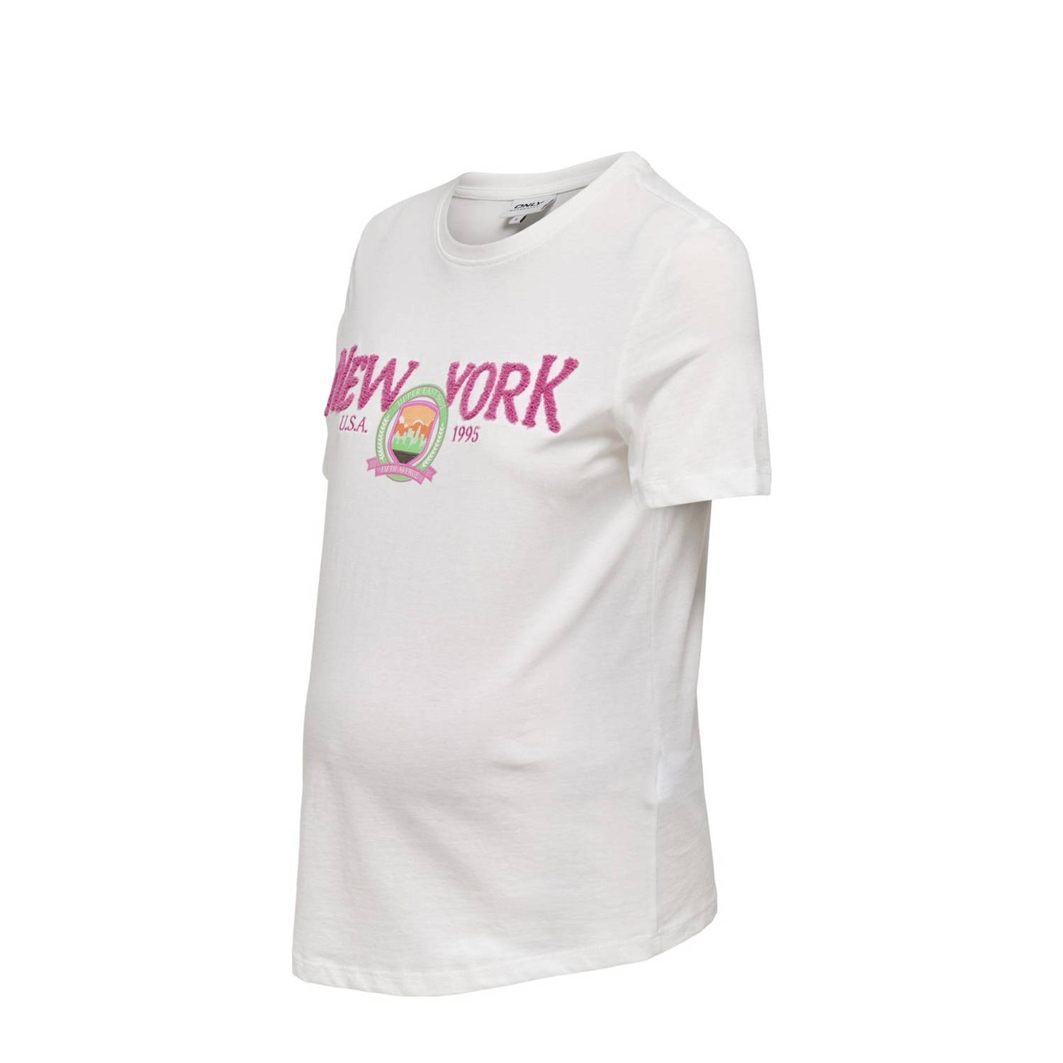 ONLY MATERNITY zwangerschapsshirt OLMGOLDIE met printopdruk wit T-shirt Dames Katoen Ronde hals XXL