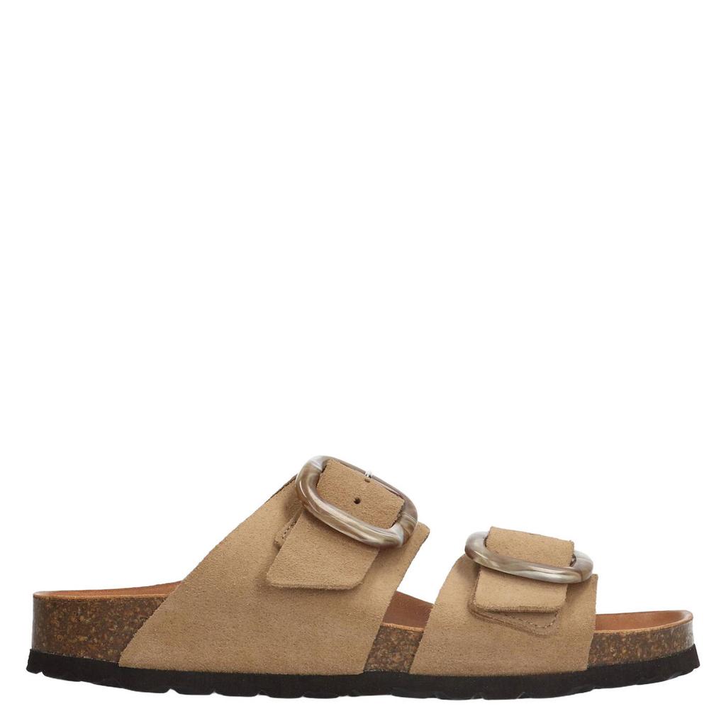 Beige dames Manfield suède slippers met gesp