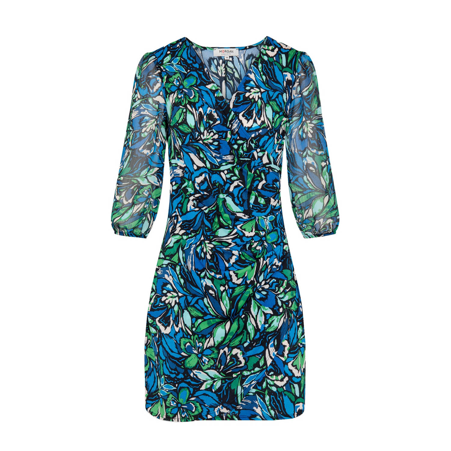 Morgan jurk met all over print blauw groen ecru