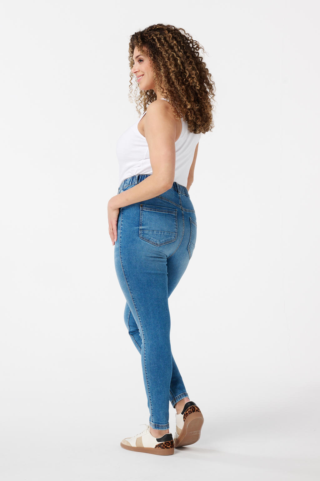 Medium blue denim dames MS Mode skinny jeans van denim met regular waist en effen
