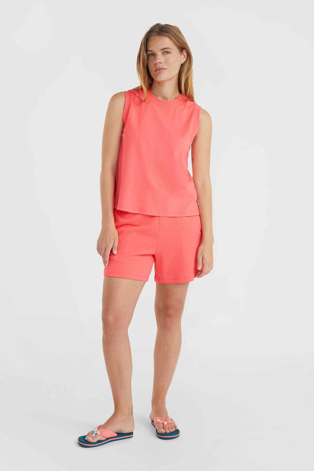 Roze dames O'Neill high waist regular fit short van katoen met elastische tailleband en printopdruk