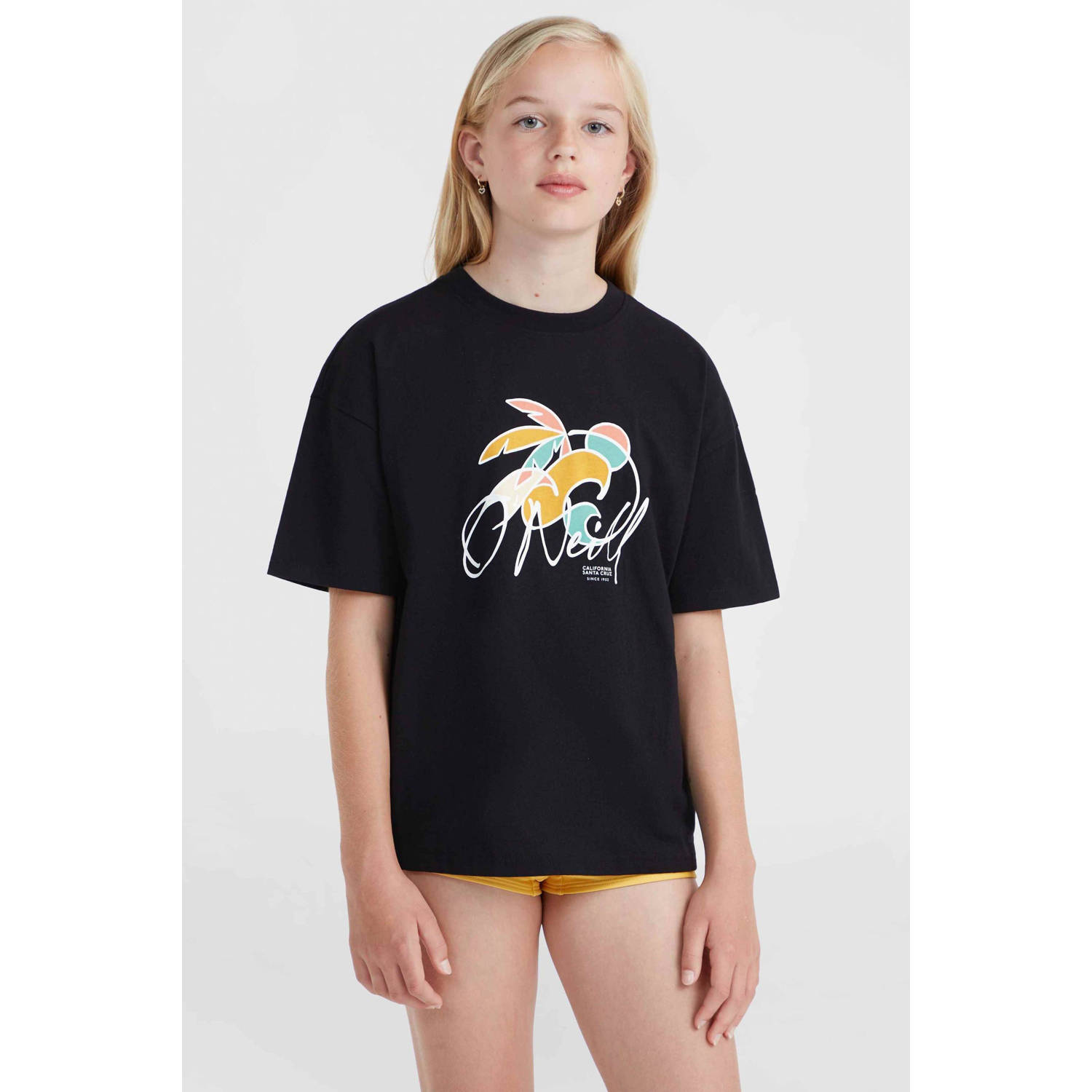 O'Neill T-shirt met printopdruk zwart Meisjes Katoen Ronde hals Printopdruk 140