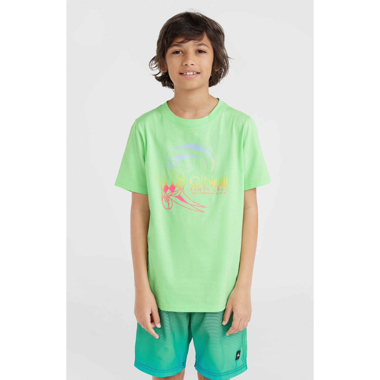 O'Neill T-shirt met printopdruk neon groen Jongens Katoen Ronde hals Printopdruk 128