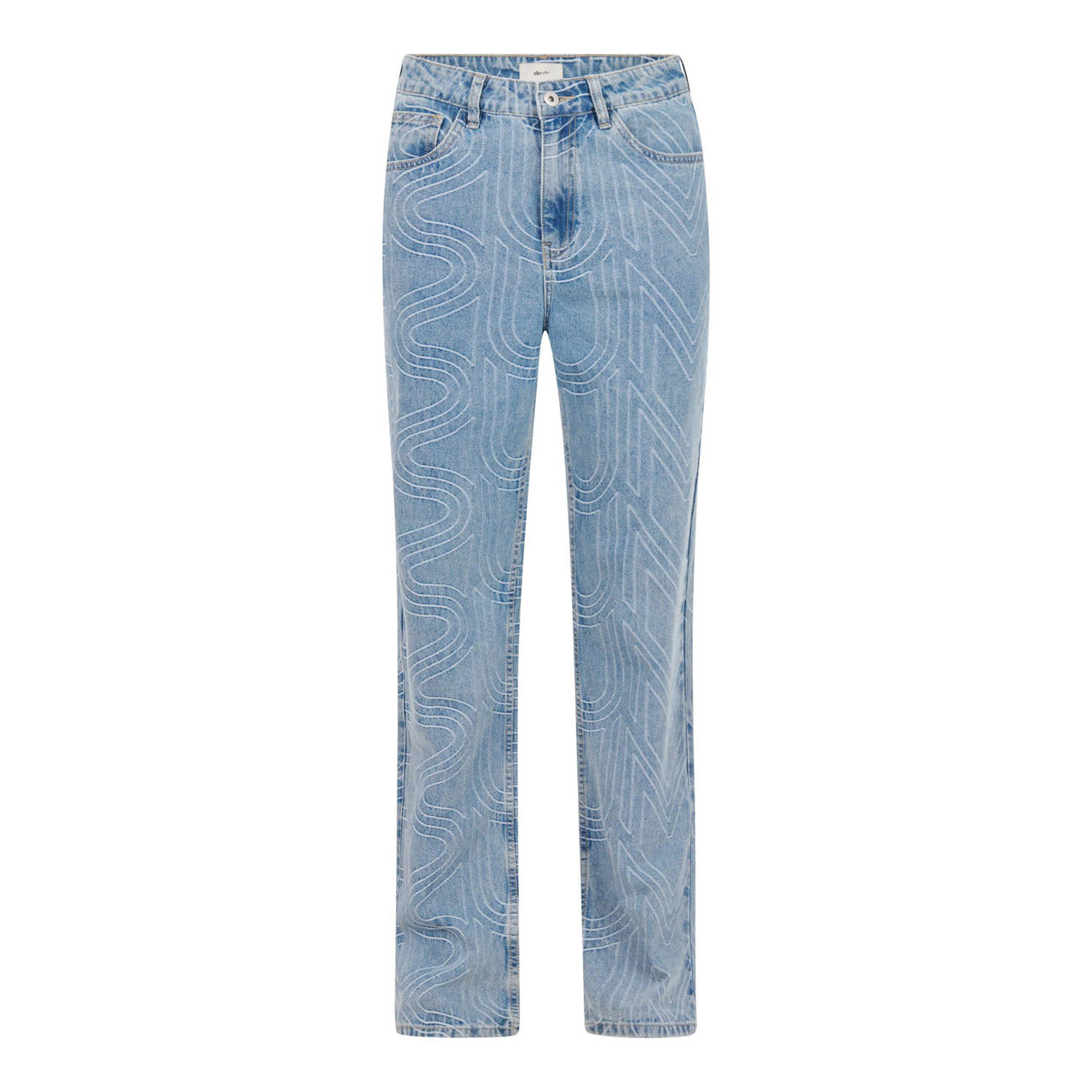 Shoeby straight leg jeans met all over print medium blue denim
