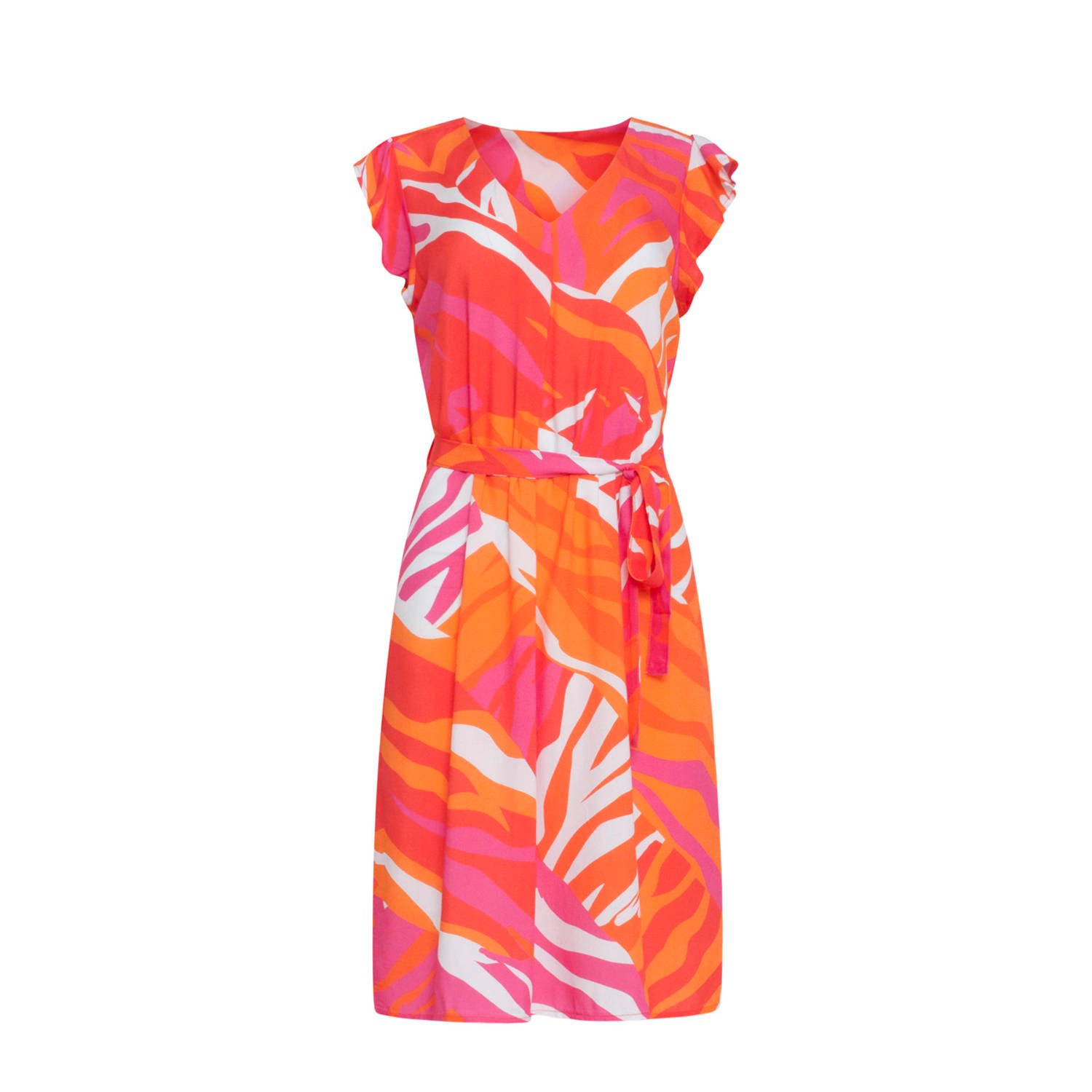 Smashed Lemon jurk met all over print roze oranje wit