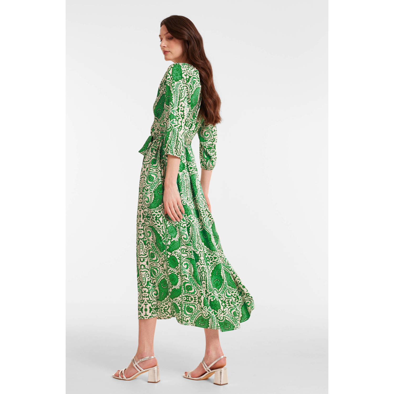 Smashed Lemon maxi jurk met all over print groen ecru