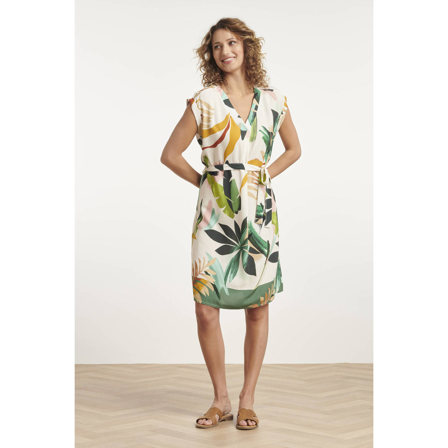 Smashed Lemon jurk met all over print wit groen