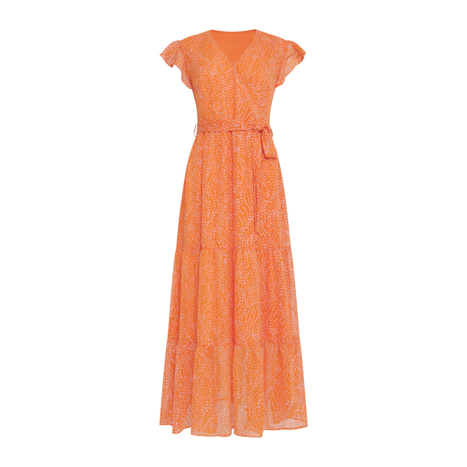 Smashed Lemon maxi overslagjurk met all over print oranje