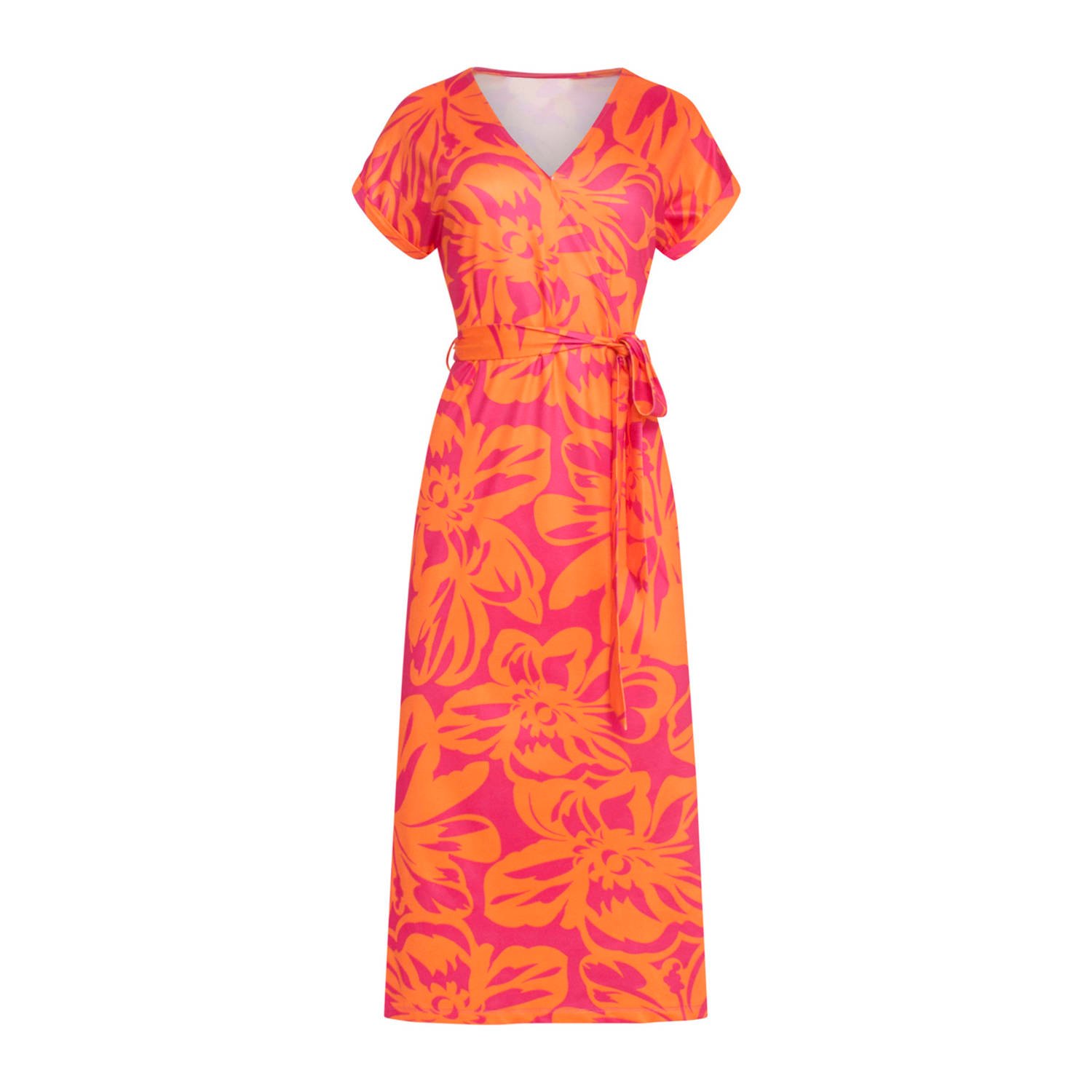 Smashed Lemon A-lijn jurk Marilyn met all over print en plooien roze oranje