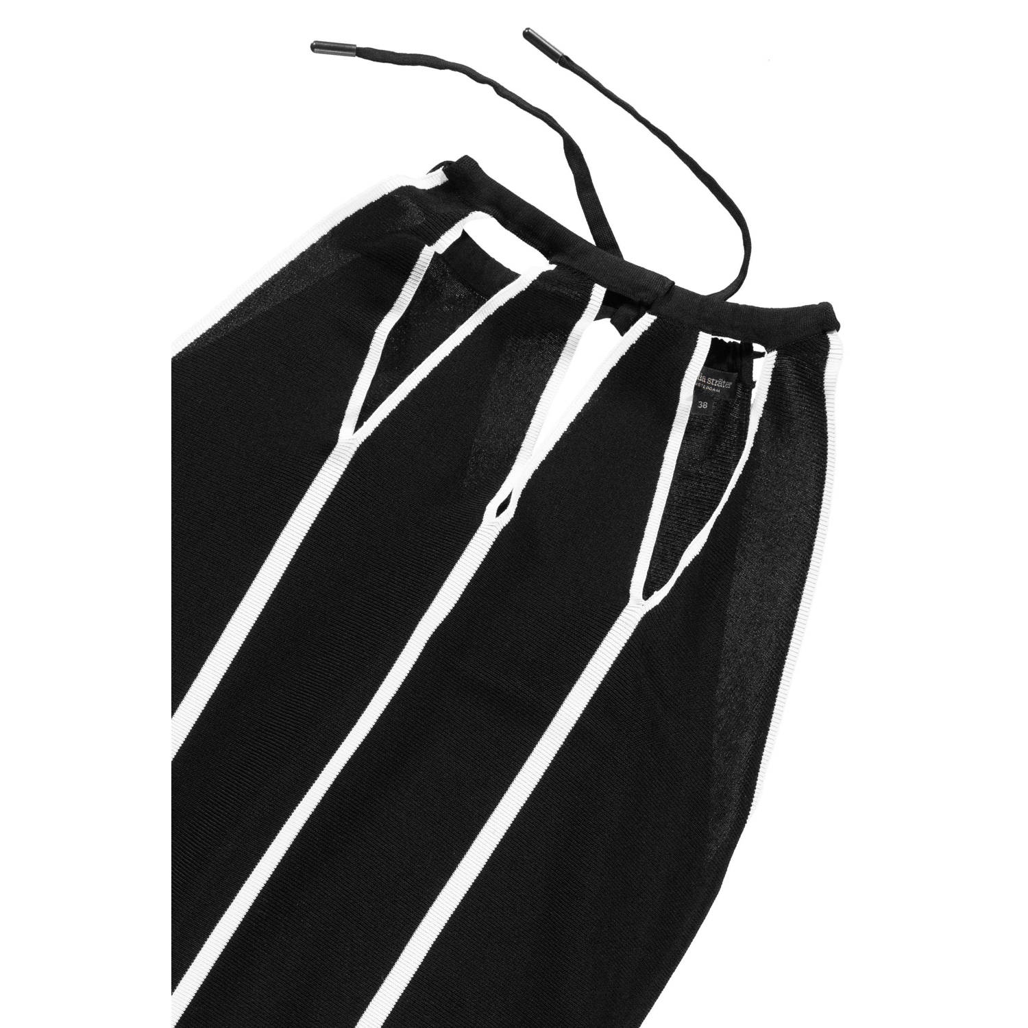 Claudia Sträter fijngebreide halter jurk met contrastbies en contrastbies zwart wit