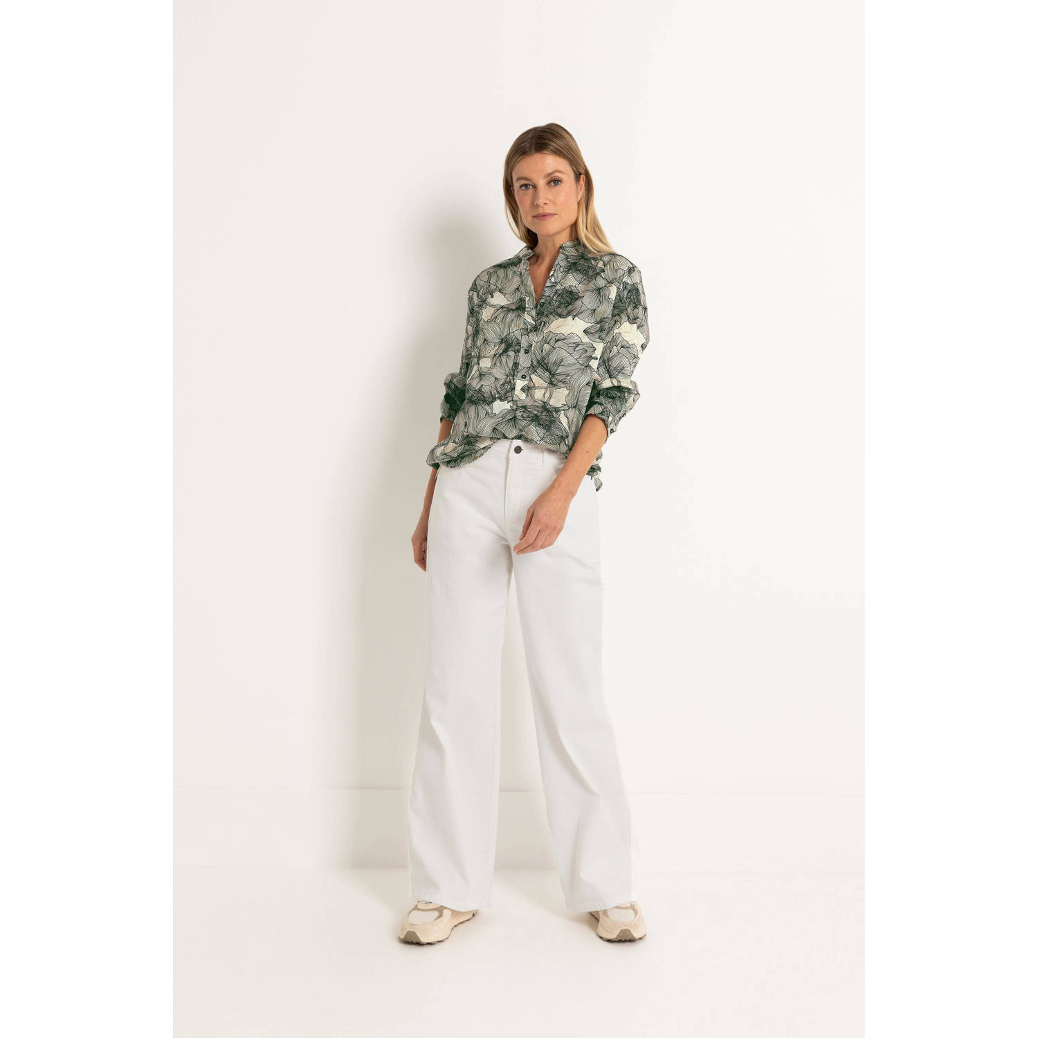 Claudia Sträter blousetop met all over print ecru zwart