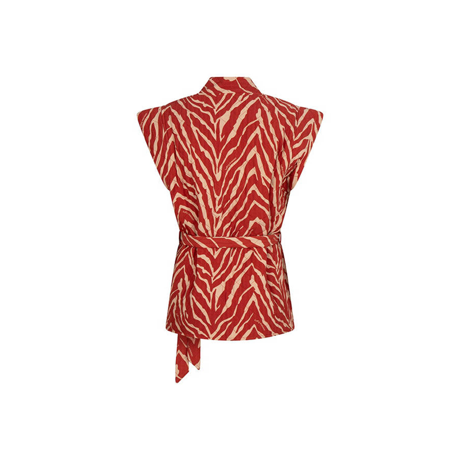 Lofty Manner gilet met zebraprint en ceintuur roodbruin