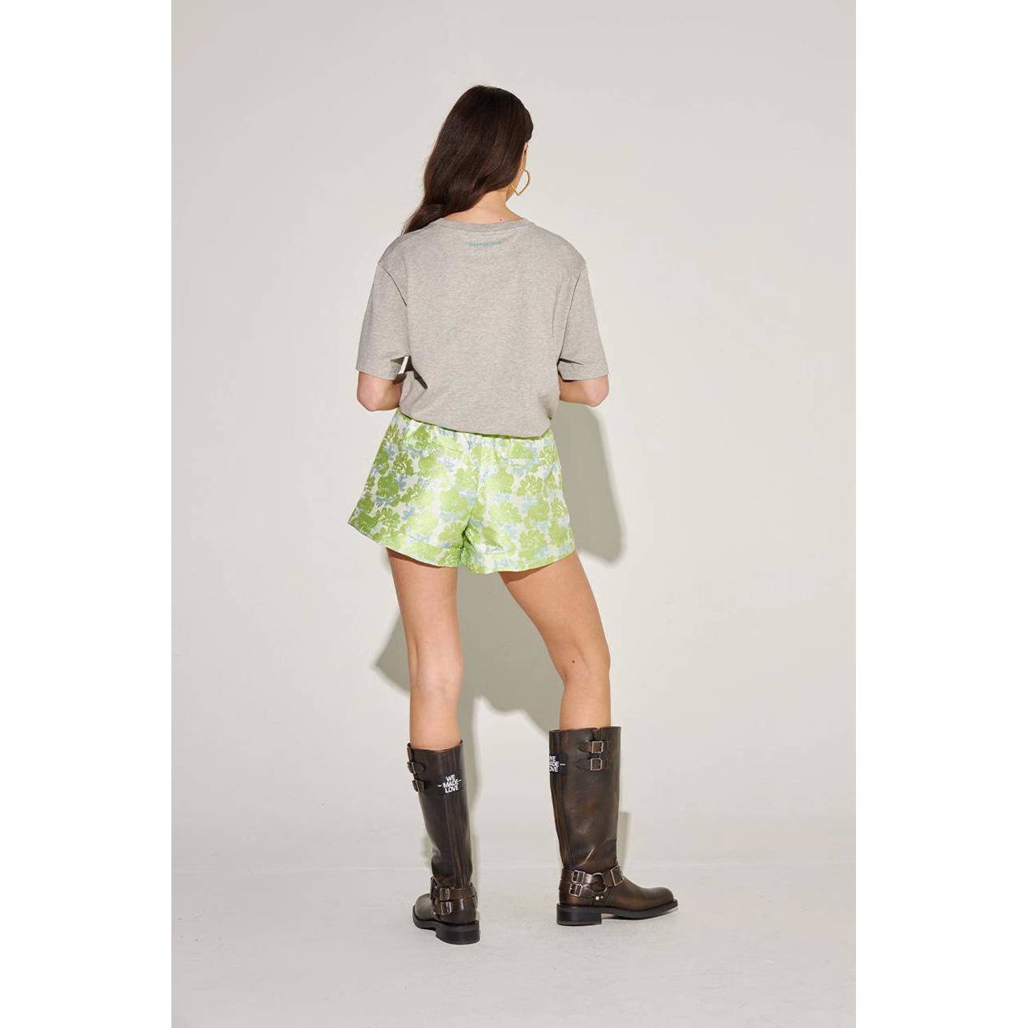 HARPER & YVE x Tessa gebloemde high waist straight fit short Tessa limegroen blauw
