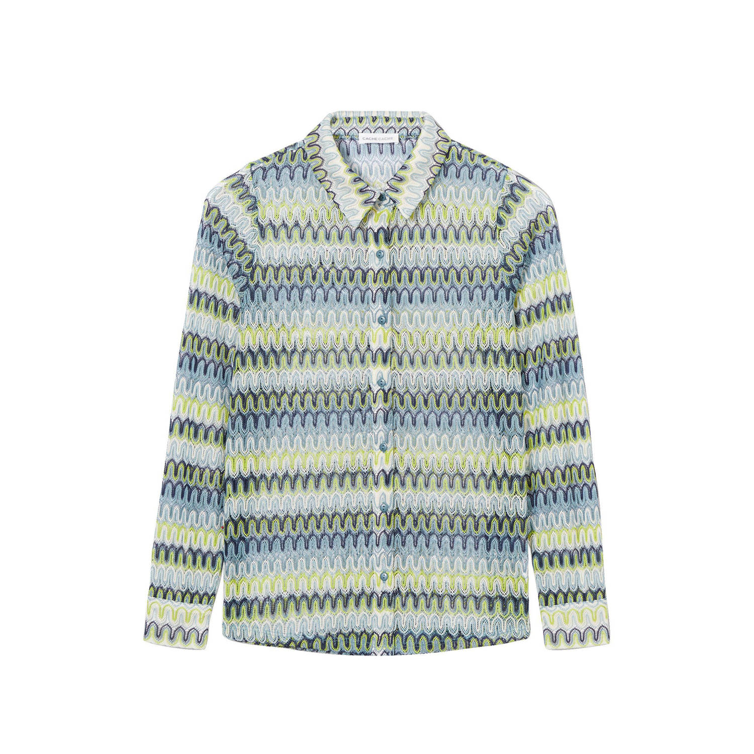 Cache semi-transparante crochet blouse met ingebreid patroon beige lichtblauw