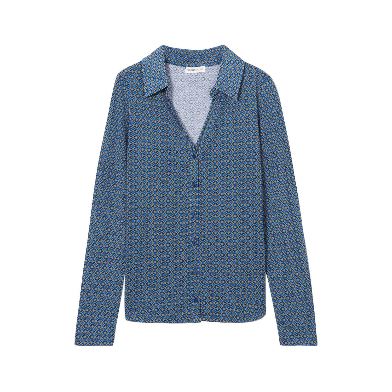 Cache blouse met all over print blauw beige