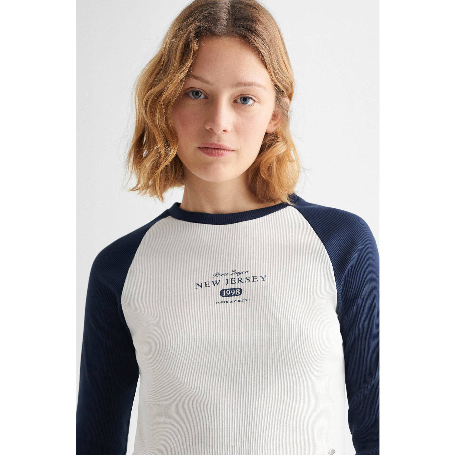 Mango Kids longsleeve met tekst donkerblauw wit