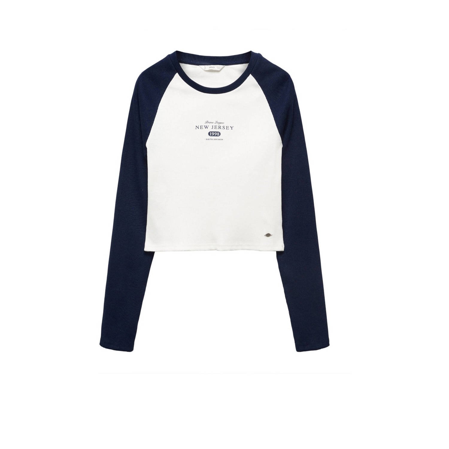 Mango Kids longsleeve met tekst donkerblauw wit Meisjes Katoen Ronde hals 152(XXS)