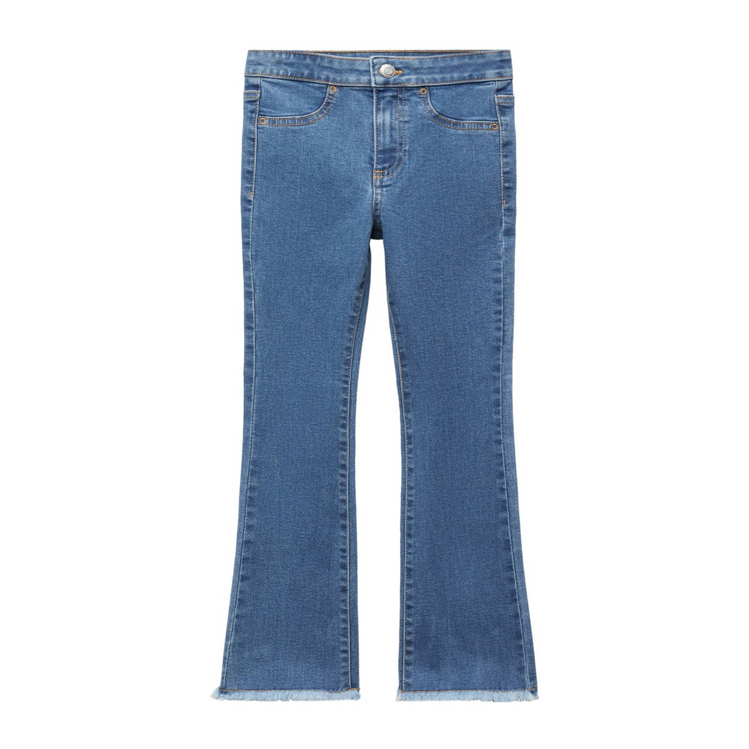 Mango Kids high waist flared jeans medium blue denim Blauw Meisjes Stretchdenim 122