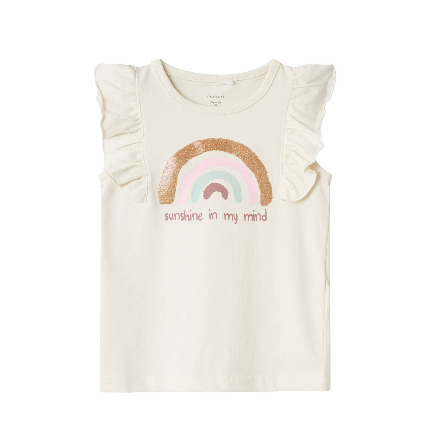 NAME IT MINI top NMFHOPES met printopdruk en ruches offwhite