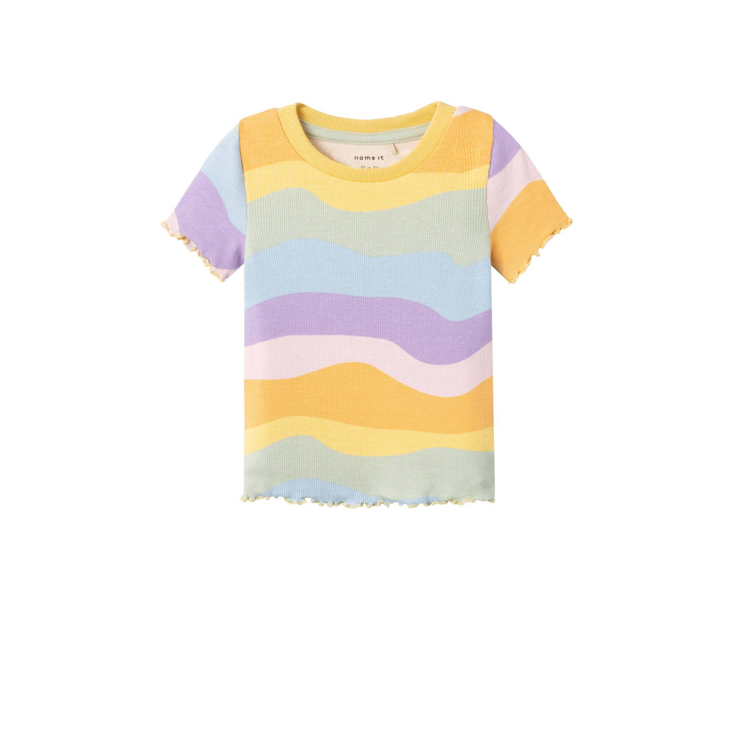 Name it MINI T-shirt NMFHERMINA met all over print geel multicolor Meisjes Biologisch katoen Ronde hals 110