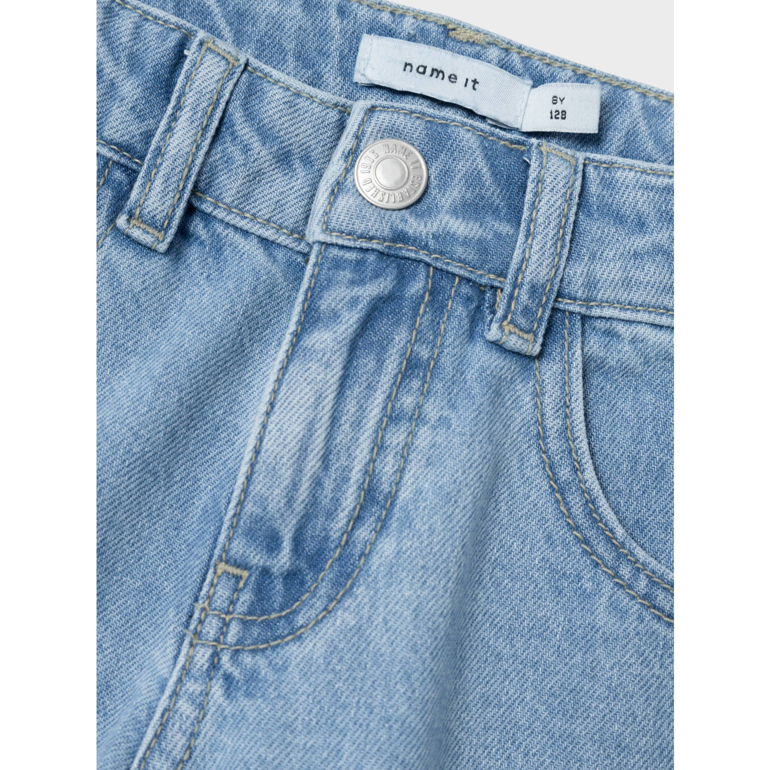 NAME IT KIDS straight fit jeans NKFROSE met sterren light blue denim