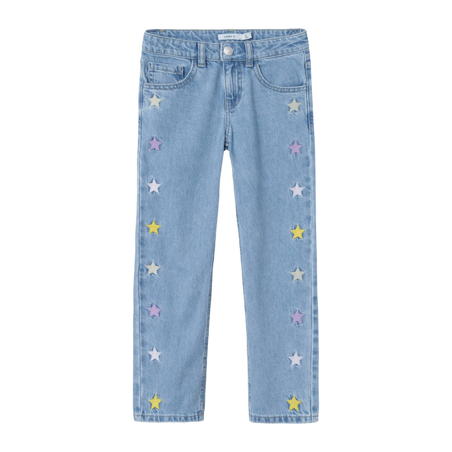 NAME IT KIDS straight fit jeans NKFROSE met sterren light blue denim