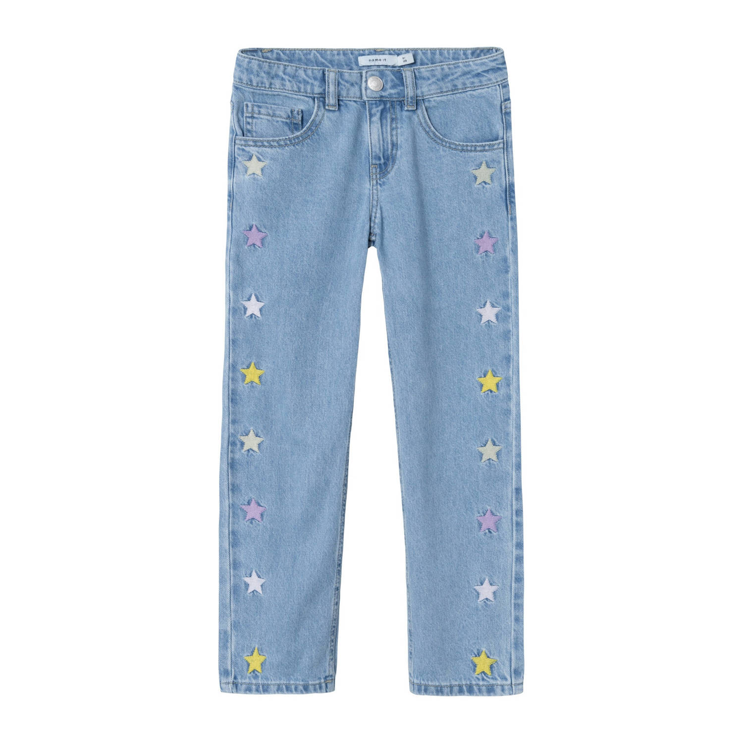 Name it KIDS straight fit jeans NKFROSE met sterren light blue denim Blauw 116