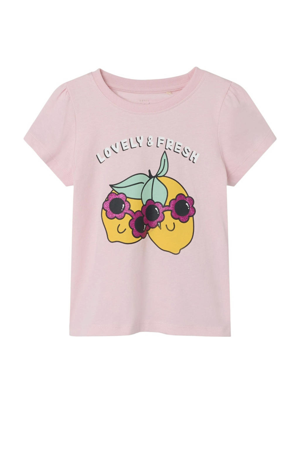 Roze meisjes NAME IT MINI T-shirt CAPSL TOP van katoen met kapmouwtjes en ronde hals