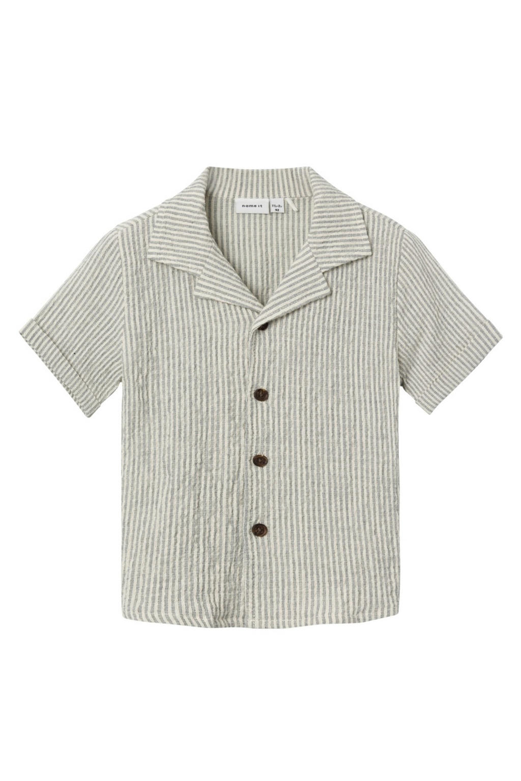 Donkerblauw en beige jongens NAME IT MINI baby gestreept overhemd van stretchkatoen met korte mouwen, klassieke kraag en textuur