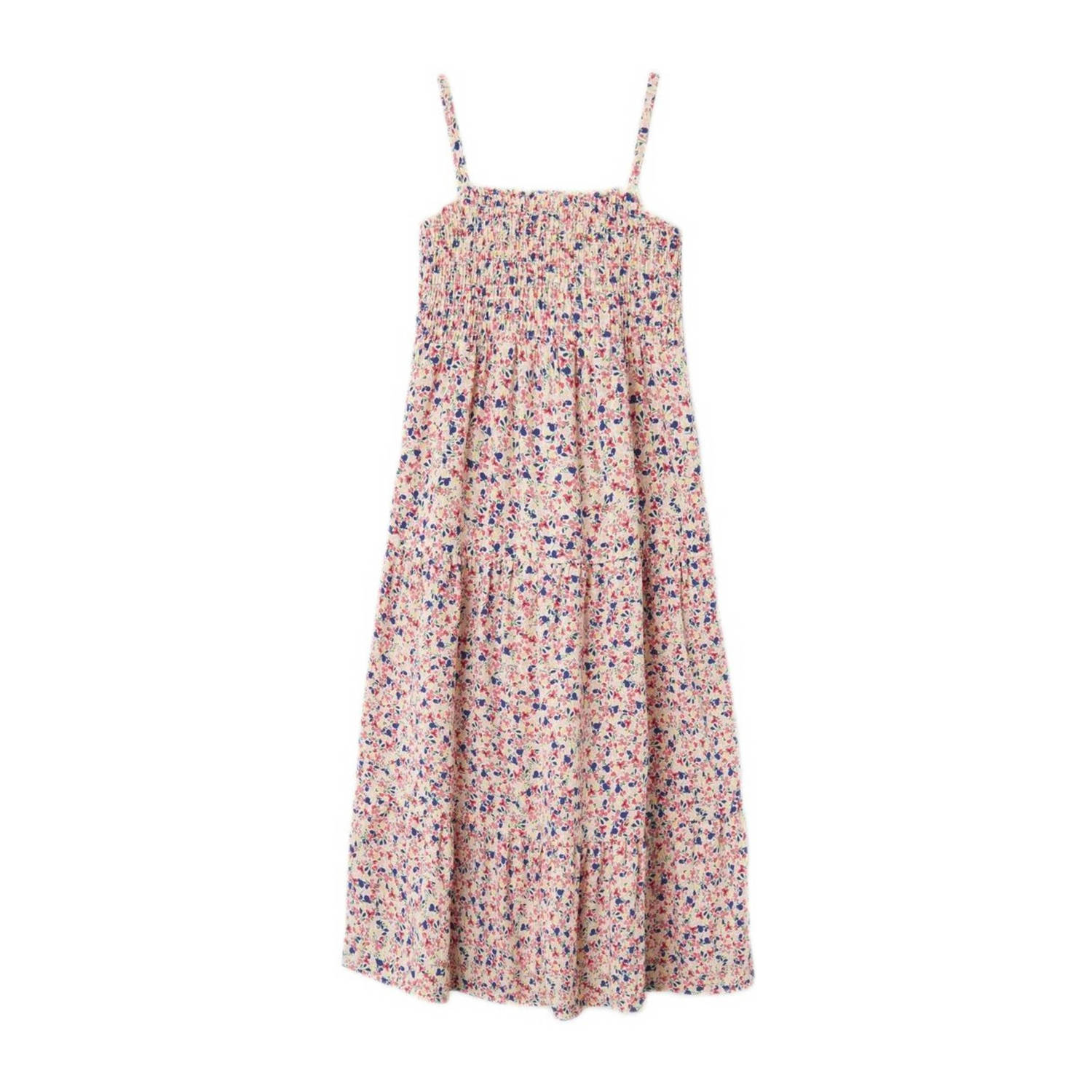 Name it KIDS maxi jurk NKFVINAYA met all over print roze wit geel Meisjes Gerecycled polyester Ronde hals 152
