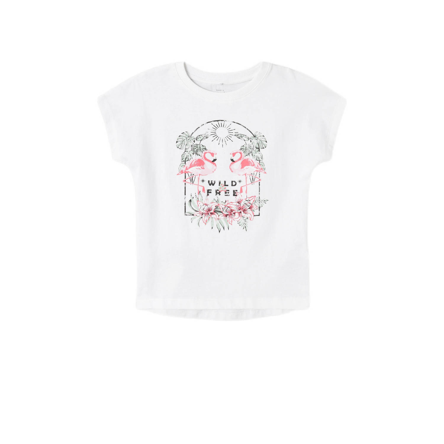 NAME IT KIDS T-shirt NKFVARNA met printopdruk wit roze