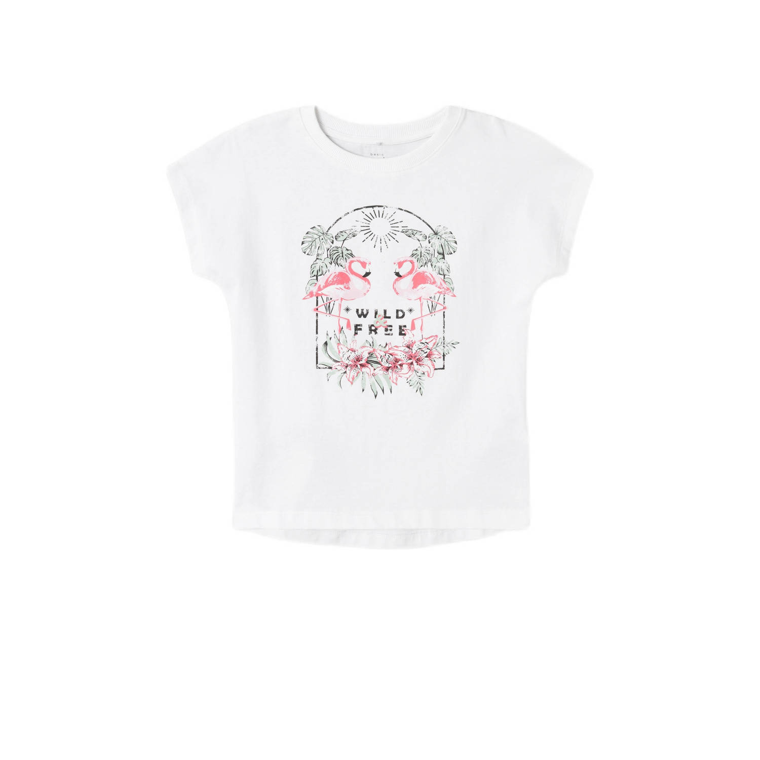 Name it KIDS T-shirt NKFVARNA met printopdruk wit roze Meisjes Katoen Ronde hals 122 128