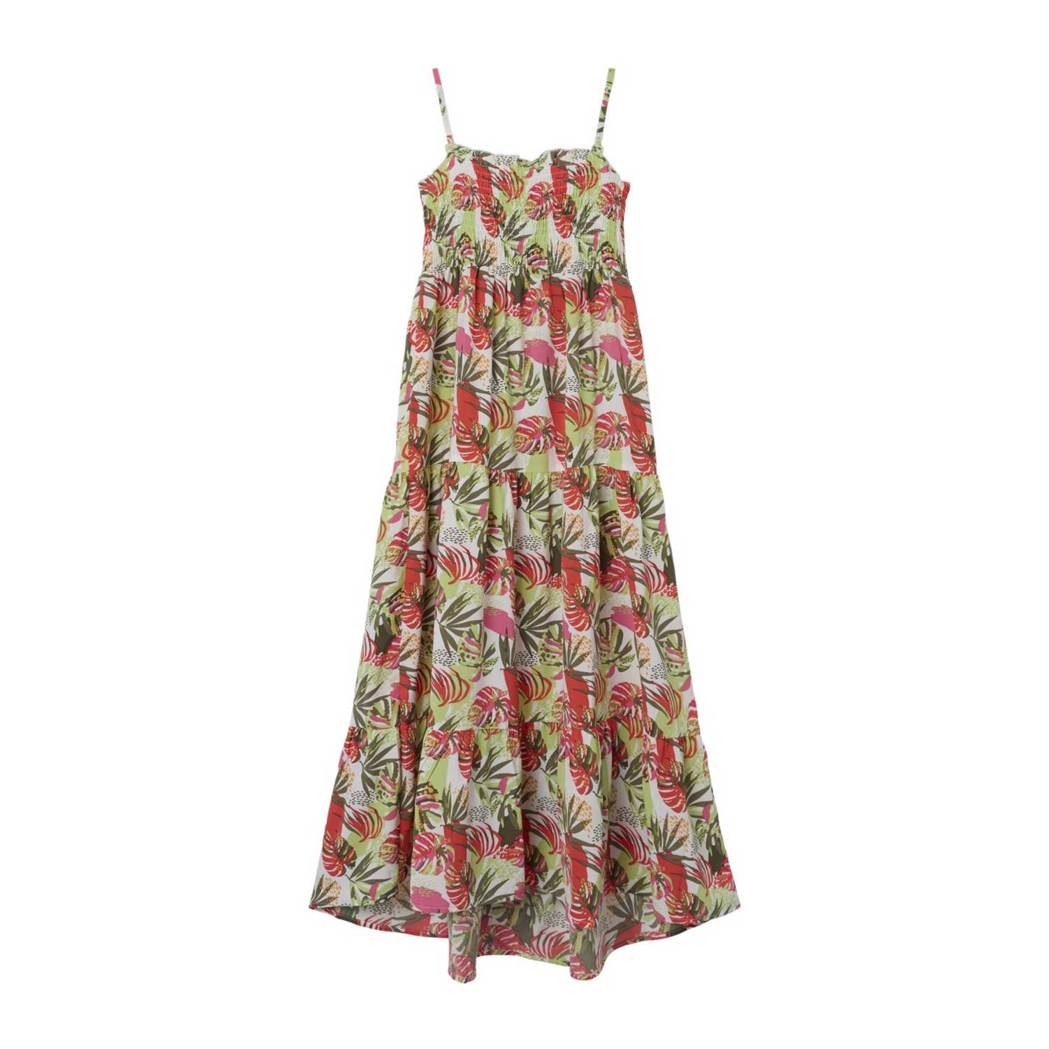 Name it KIDS maxi jurk NKFVINAYA met all over print felroze groen wit Meisjes Gerecycled polyester Ronde hals 116