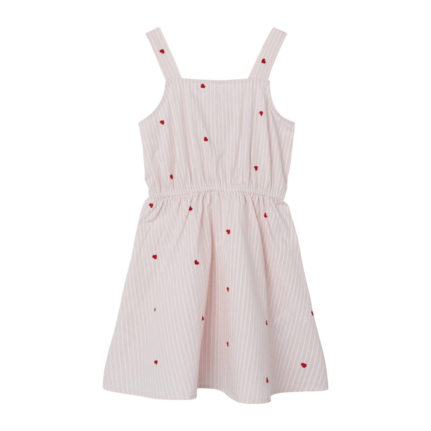 Name it KIDS jurk NKFFAHEART met hartjes en open detail lichtroze wit Meisjes Katoen Ronde hals 122